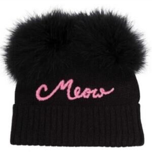 Kate Spade New York meow marabou pompom beanie black